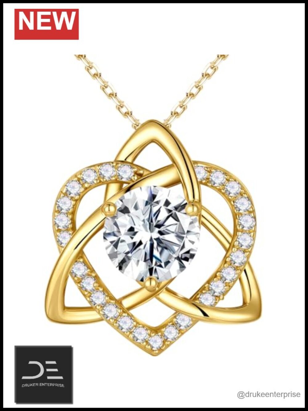 Celtic Love Knot Heart Moissanite Pendant Necklace, Sterling Silver, 3ct